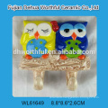 Cute owl shaped ceramic single wall hook with tie in bright color
